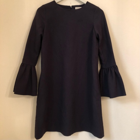 Anne Mashburn Navy Textured Cotton Dress S Peplum Sleeves - Picture 2 of 11